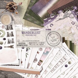 Travel Journal, Printable Stickers, Scrapbook Papers, Digital Download, Outdoor Gift, Wanderlust Print, Lavender Fields, Woods And Mountains