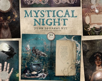 Mystical Night Junk Journal Kit, Printable Moon Magic Journal, Celestial Fantasy Journal Ephemera, Spiritual Witchy Gift
