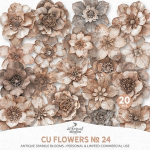 Antieke stijl grunge papier glitterbloemen png-bestanden voor commercieel gebruik, digitale download scrapbooking en junk Journal Designer Tool