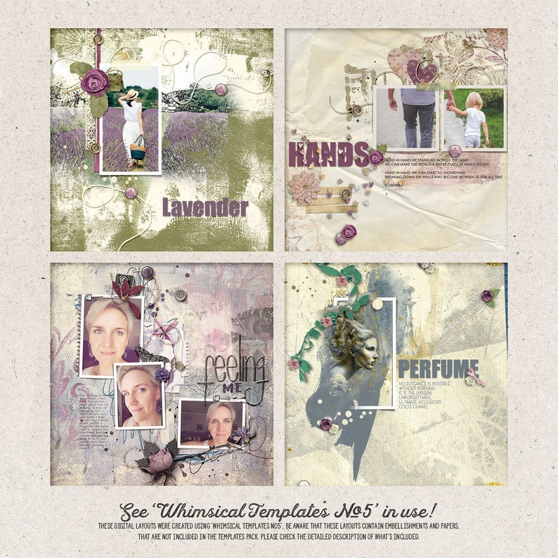 Digital Download Customizable Layered Artistic Scrapbook Layout Templates in PNG, PSD and TIF 12 x 12 Inch Format For Memory Keeping image 2