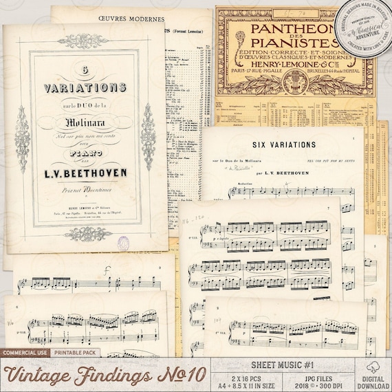 Printable Sheet Music, Vintage French Ephemera, Junk Journal, Commercial Use OK, Digital Download