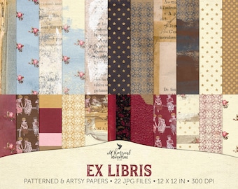 Bookish Paper Pack, For Bookworms and Book Lovers, Bibliophile, Librarian Gift Idea, Instant Download, Ex Libris, Digital Scrapbook Papers