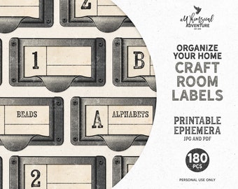 Craft Room Labels, Organize Your Home, Printable Labels, Print Your Own, DIY Gift, Gift For Crafter, Gift For Her, Declutter Your Home