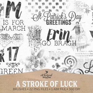 Vintage Brushes Photoshop, St Patty, St Patrick's Day, Celtic Knot, Lucky Clover, Shamrock, Instant Download, Digital Scrapbook Elements image 1