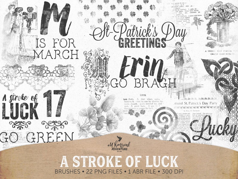 Vintage Brushes Photoshop, St Patty, St Patrick's Day, Celtic Knot, Lucky Clover, Shamrock, Instant Download, Digital Scrapbook Elements image 1