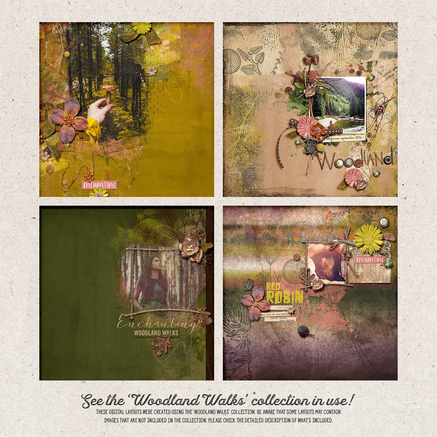 Rustic Digital Scrapbook Elements Botanical Embellishments Etsy