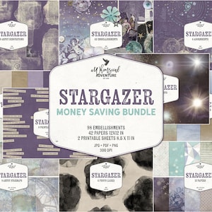 Celestial Scrapbook Bundle - Astronomie Clip Art - Galaktische Hintergründe - Space Art - Digital Download