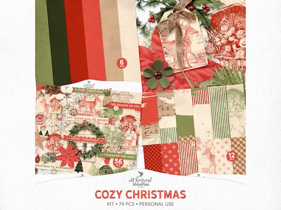 Christmas Digital Kits, Scrapbooking Xmas Printable, Christmas Ephemera, Paper Crafting, Junk Journal Pages, Santa Paper Printable, Ephemera