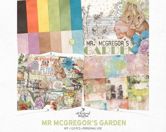 Mr McGregor's Garden, Scrapbook Kit, Peter Rabbit, Digital Download, Floral Digital Paper, Country Living