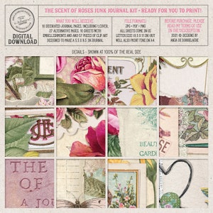 Scent Of Roses, Printable Junk Journal Kit, Shabby Chic, Vintage Botanicals, Digital Download image 9