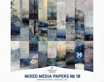 Grunge Printable Celestial Mixed Media Landscape Art Collage Scrapbook Paper, Digital Download Backgrounds For Sleep And Dream Junk Journal