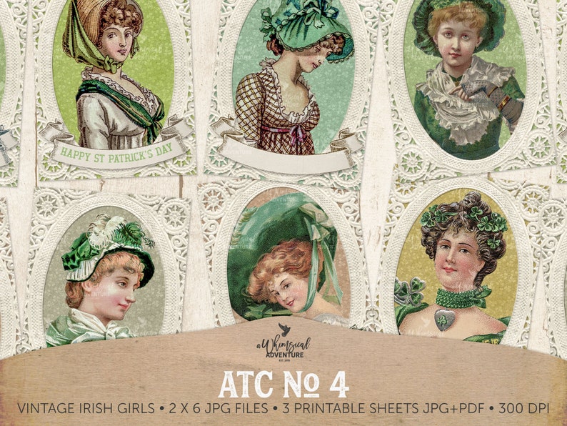 St Patricks Days Cards, Printable Irish Ephemera, Vintage Clover Embellishments, Luck Of The Irish, Shamrock Scrapbook, DIY Four Leaf Clover image 1