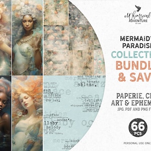 Mermaid Paradise Whimsical AI Fantasy Art Geldsparset mit druckbarer Ephemera und Poesie für Junk Journal Und Scrapbooking