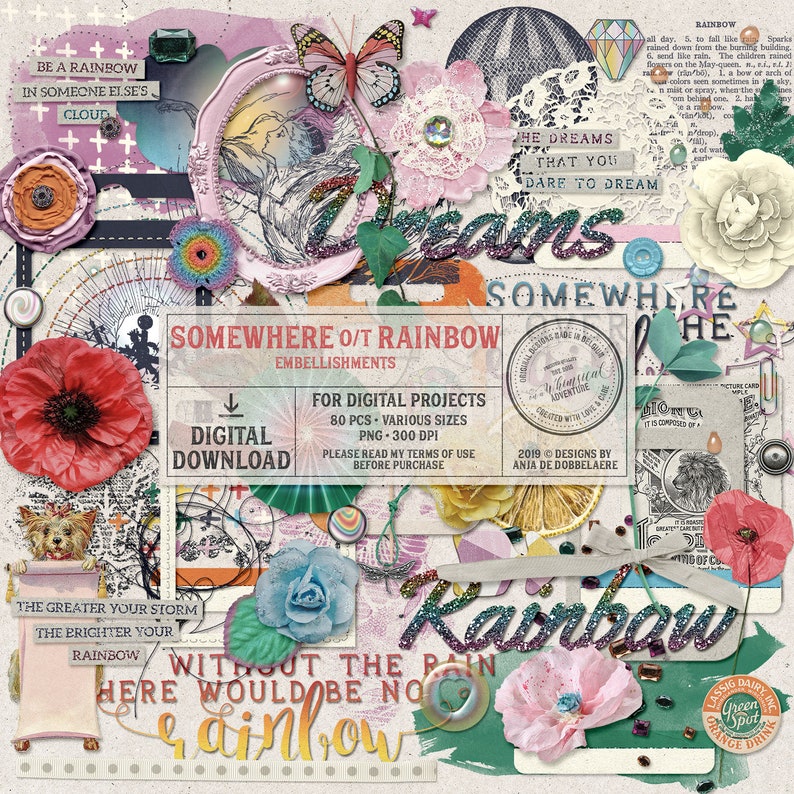Over The Rainbow Printable Stickers Rainbow Colors Collage Sheets Downloadable Paper Crafts Travel Journal Wizard Of Oz Junk Journal