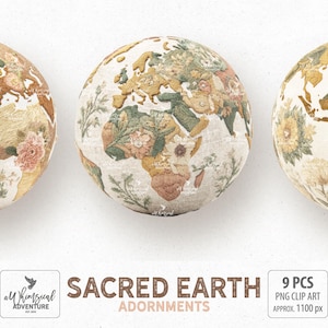 Sacred Earth 3D Globusy W Fantastycznym Hafcie Fantastycznym Z Kwiatowymi Detalami, Cyfrowe Elementy Do Pobrania Do Scrapbookingu I Dziennika Śmieci