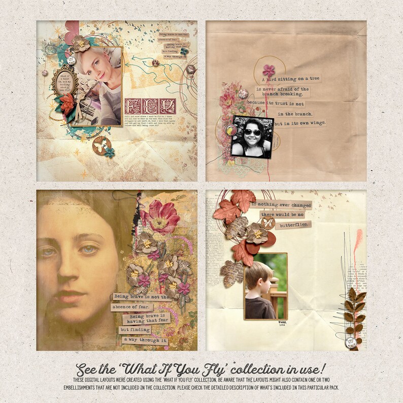 What If I Fall, What If You Fly, Scrapbook Kit, Erin Hanson, Art Journal, Mixed Media Art, Digital Download, Vintage Ephemera image 5