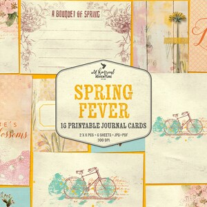 Spring Fever Printable Journal Cards, Digital Download Pocket Cards for Scrapbooking, Junk Journal Ephemera