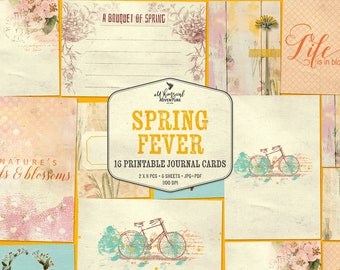 Spring Fever Printable Journal Cards, Digital Download Pocket Cards for Scrapbooking, Junk Journal Ephemera