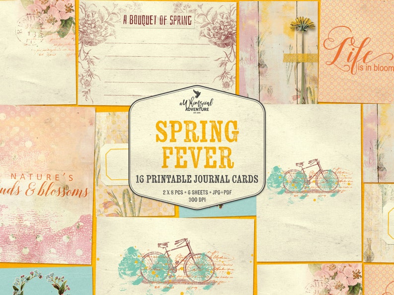 Spring Fever Printable Journal Cards, Digital Download Pocket Cards for Scrapbooking, Junk Journal Ephemera image 1