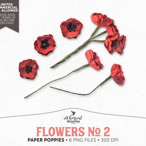 Papoulas, Flores de papel, Uso comercial OK, Download digital, Elementos de scrapbooking digital, Flores para kits de verão, Vermelho, Flores vermelhas