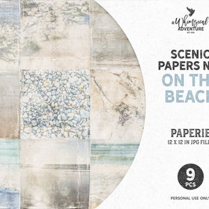 Beach Photography Digital Scrapbook Paper 12x12 for Photo Book, Instant Download Shabby Chic Summer Sea Landscape Papers