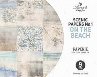 Beach Photography Digital Scrapbook Paper 12x12 for Photo Book, Instant Download Shabby Chic Summer Sea Landscape Papers