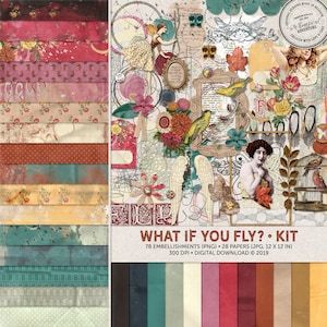 What If I Fall, What If You Fly, Scrapbook Kit, Erin Hanson, Art Journal, Mixed Media Art, Digital Download, Vintage Ephemera