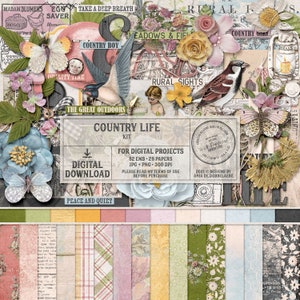 Kit album di ritagli di campagna - Shabby Chic - Clipart fattoria - Stile rustico - Download digitale