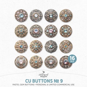 Ornate Gemstone Jewelry Buttons Clipart Digital Download PNG Scrapbooking Elements For Personal And Limited Commercial Use