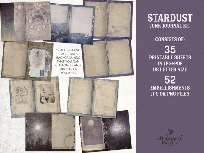 Celestial Junk Journal, Printable Astronomy Collage Kit, Enchanted Night Sky, Space Themed Ephemera, Dark Academia, Moon And Stars image 4