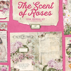 Scent Of Roses, Printable Junk Journal Kit, Shabby Chic, Vintage Botanicals, Digital Download image 1