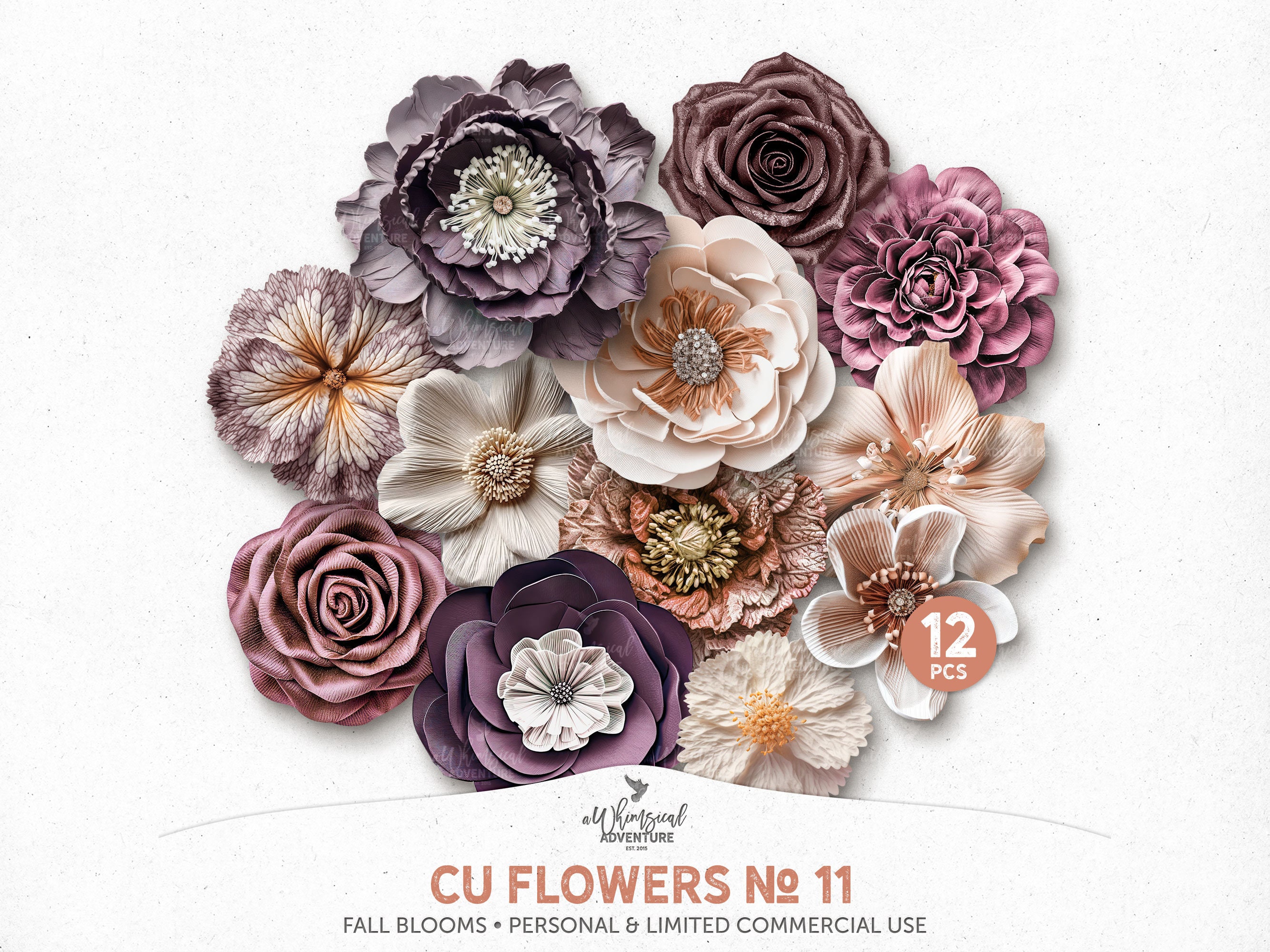 Fall Flowers Digital Download Floral PNG Scrapbooking Elements For Personal And Limited Commercial Use
