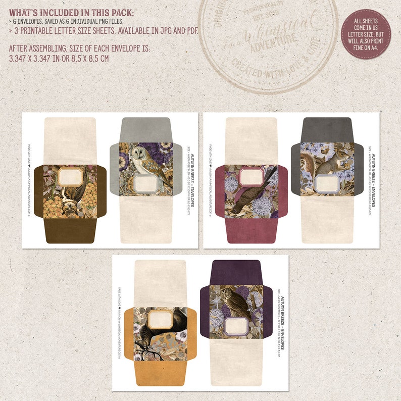 Printable Fall Envelopes Set Of 6 Woodland Animals Junk | Etsy