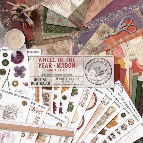 Printable Scrapbook Kit, Fall Equinox, Autumn Gifts, Digital Letter Size Papers, Junk Journal, Instant Download