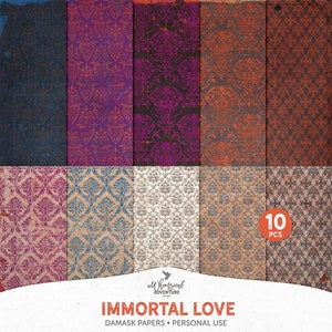 Vampire Goth Digital Halloween Paper, Vintage Style Damask Scrapbook Papers, Vampire Romance Grunge Patterned Paper