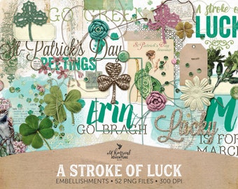 St Patty, Lucky Charm, Digital Scrapbooking  Embellishments, Instant Download, Luck Of The Irish, Shamrock, Paint, St Patrick's Sayings