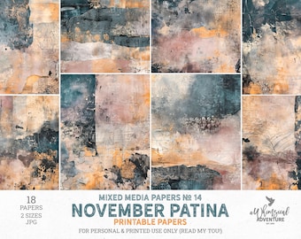 Grunge druckbare texturierte Mixed Media Kunst Collage Scrapbook Papier, digitaler Download Herbst Halloween Hintergründe für Kunst oder Junk Journal