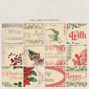 May include: A vintage Christmas card set with a variety of designs. The cards feature images of Santa Claus, a Christmas tree, a sleigh, and other festive elements. The cards are decorated with ornate borders and typography. The text on the cards includes "Merry Christmas", "Happy Holidays", "With", "A Bright Christmas", "Merry Christmas", and "Happy Holidays".