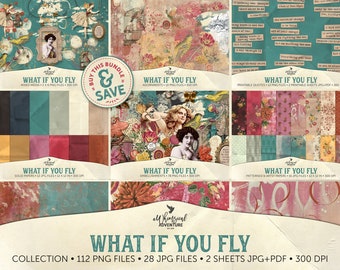 Motivational Journaling Digital Download Scrapbook Graphics Bundle, Mixed Media PNG Elements Mix, Shabby Papers And Textures