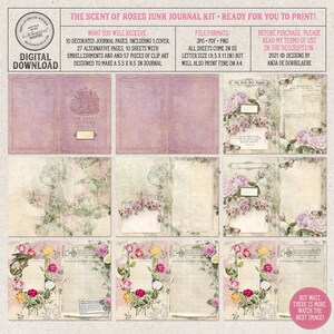 Scent Of Roses, Printable Junk Journal Kit, Shabby Chic, Vintage Botanicals, Digital Download image 3