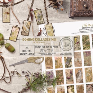 Domino Collage Sheet, Wald Thema, printable 1x2 Domino Bilder, in den Wald, DIY Kit, Instant Download