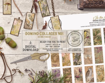 Domino Collage Sheet, Woodland Theme, Printable 1x2 Domino Images, Into The Forest, DIY Kit, Instant Download