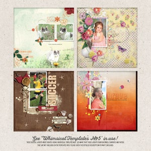 Digital Download Customizable Layered Artistic Scrapbook Layout Templates in PNG, PSD and TIF 12 x 12 Inch Format For Memory Keeping image 3