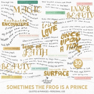 Phrase et poésie de conte de fées de prince grenouille des fichiers PNG pour le scrapbooking, mots de journal de téléchargement numérique pour l'art ou le journal indésirable