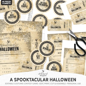 Costume Contest, Printable Forms, Ideas For Halloween, Halloween Costume Party, Award Certificate, Judging Form, Badges, Instant Download