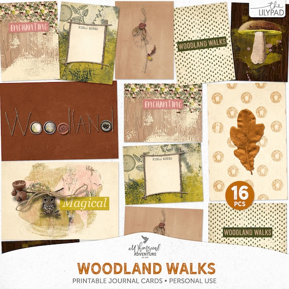 Woodland Themed Journal Cards, Botanical Pattern, Nature Inspired, Supplies For Project Life Album, Printable, Instant Download, Autumn