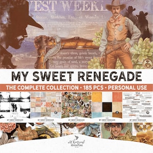 Pacote de desconto de papéis e clipart de Cowboy e Wild West, coleção de download digital My Sweet Renegade para scrapbooking e Junk Journal