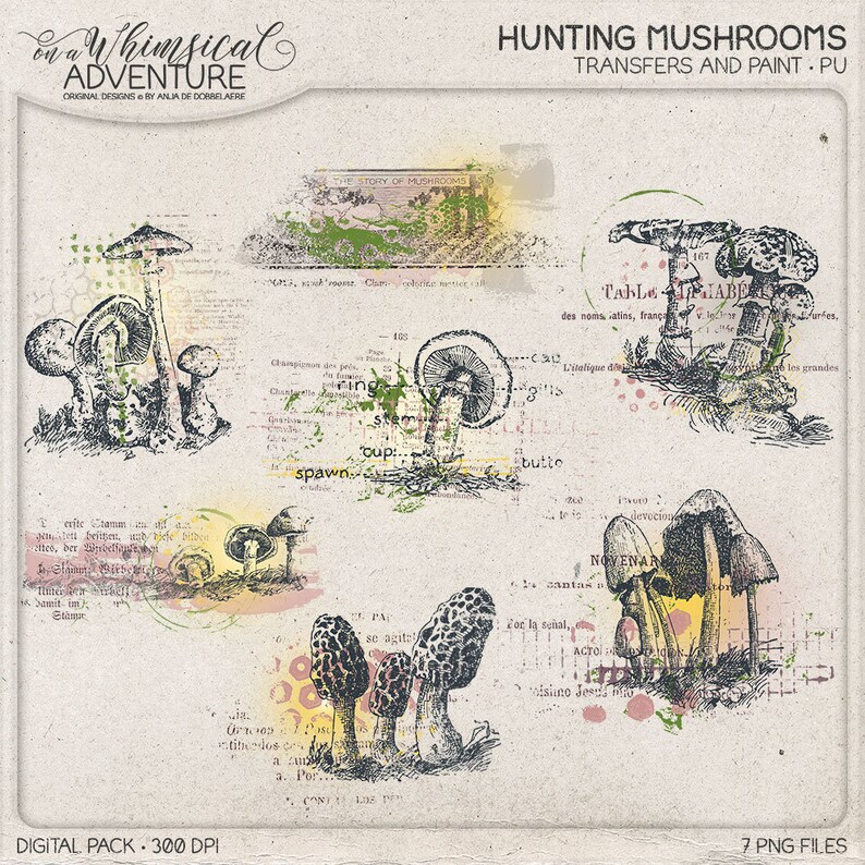 Best Value Vintage Botanical Digital Scrapbooking, In The Woods Growing Mushrooms Fall Gifts Autumn Clipart Fall Decor Package Deal