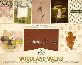 Woodland Themed Journal Cards, Botanical Pattern, Nature Inspired, Supplies For Project Life Album, Printable, Instant Download, Autumn