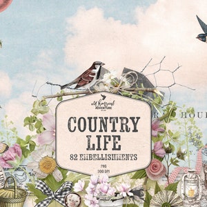 Éléments de scrapbooking sur le thème rural - clipart style ferme - éphémères vintage - téléchargement numérique